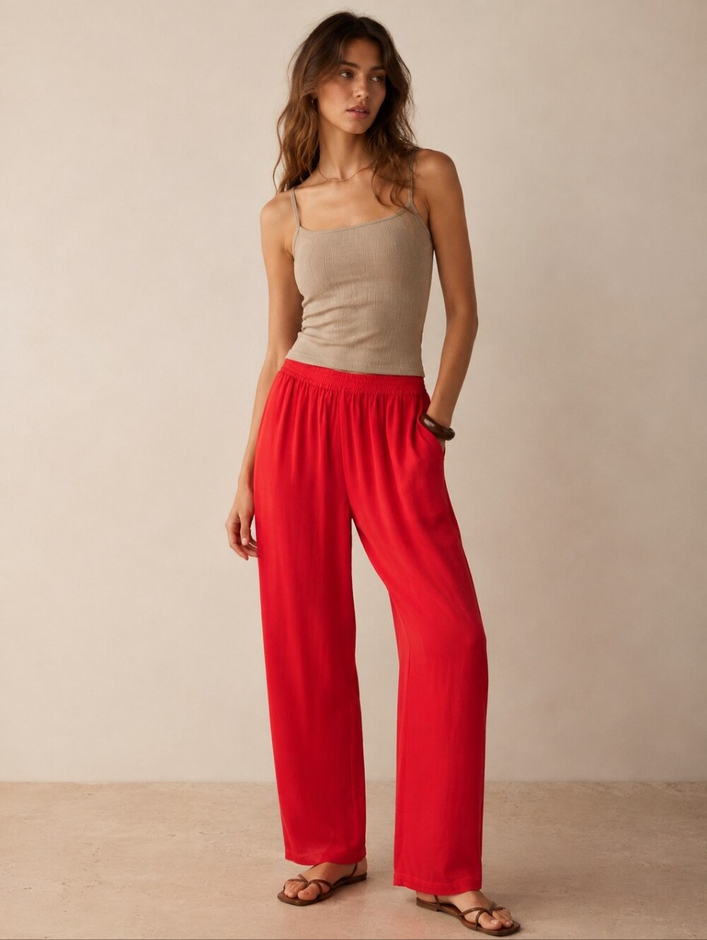 Vintage Y2K Diane Gilman Red Wide-Leg Elastic Waist Pull-On Pants Size M
